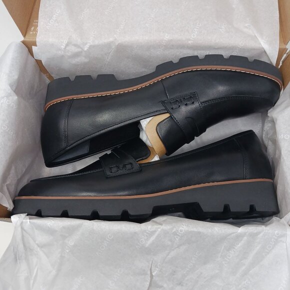 NEW Vionic Cheryl II Nappa Leather Black Loafers Size 12W Lug Sole Penny Loafers - Picture 6 of 11